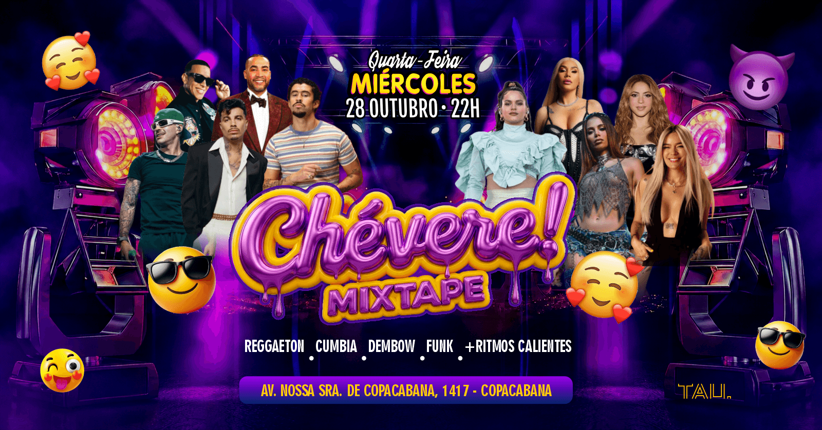 Fiesta Latina ¡CHÉVERE! | Quarta-feira 28 outubro | Copacabana | TAU